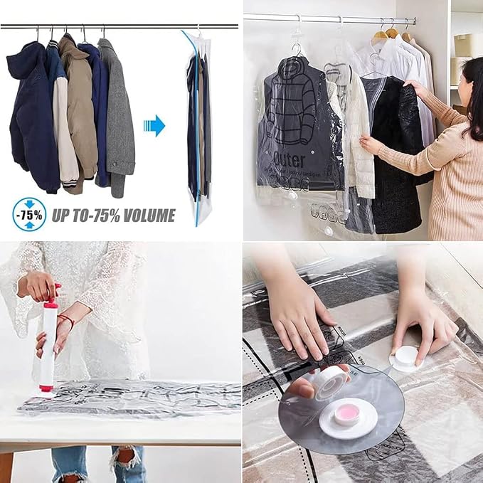 FETNHU Hanging Compressible Storage Bag, Hanging Vacuum Storage Bags with Pump, Reusable Space Saver Vacuum Storage Bags for Home Closet Organization Compression Seal (3PCS,M 67 x 90cm)