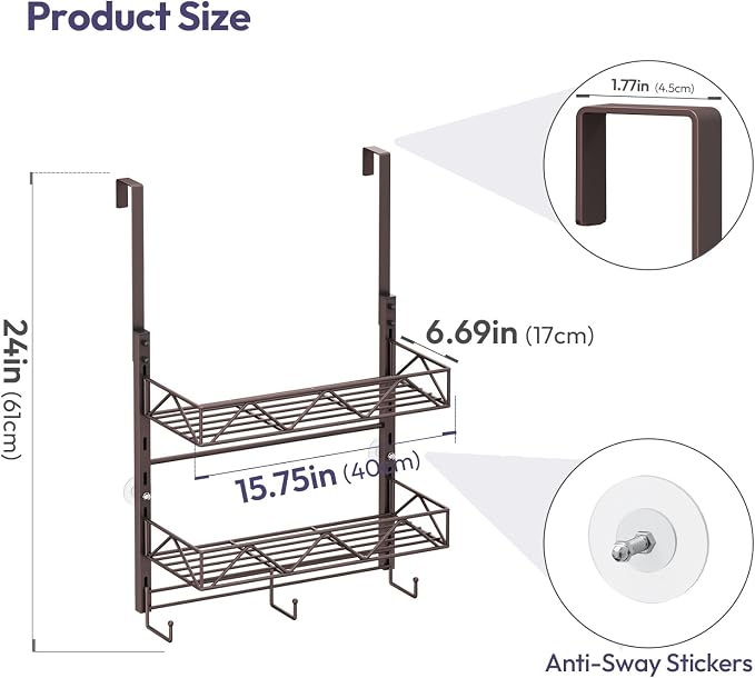 SWTYMIKI Over Door Hat Organizer - 3 Tier Wall Mounted Hat Rack with 2 Adjustable Metal Basket and 3 Hooks, Hanging Baseball Cap Organizer Storage Holds up to 29 Caps for Door, Bedroom, Closet