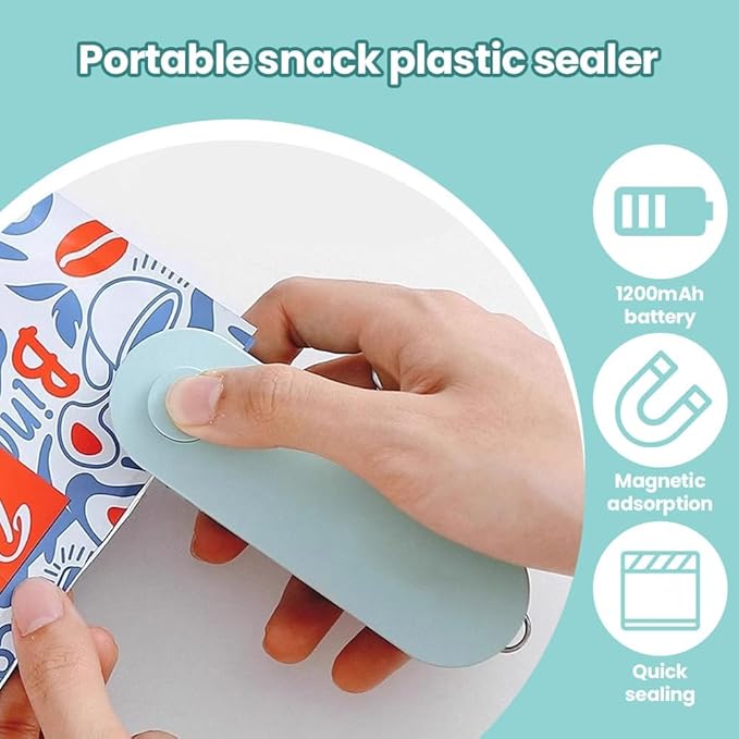 4 in 1 Mini Bag Sealer, 2024 New Mini Bag Sealer with Cutter USB Rechargeable Chip Bag Sealer Heat Seal Portable Bag Resealer for Plastic Bags Snacks & Food Storage Chip Bag Sealer (Green, 1pcs)