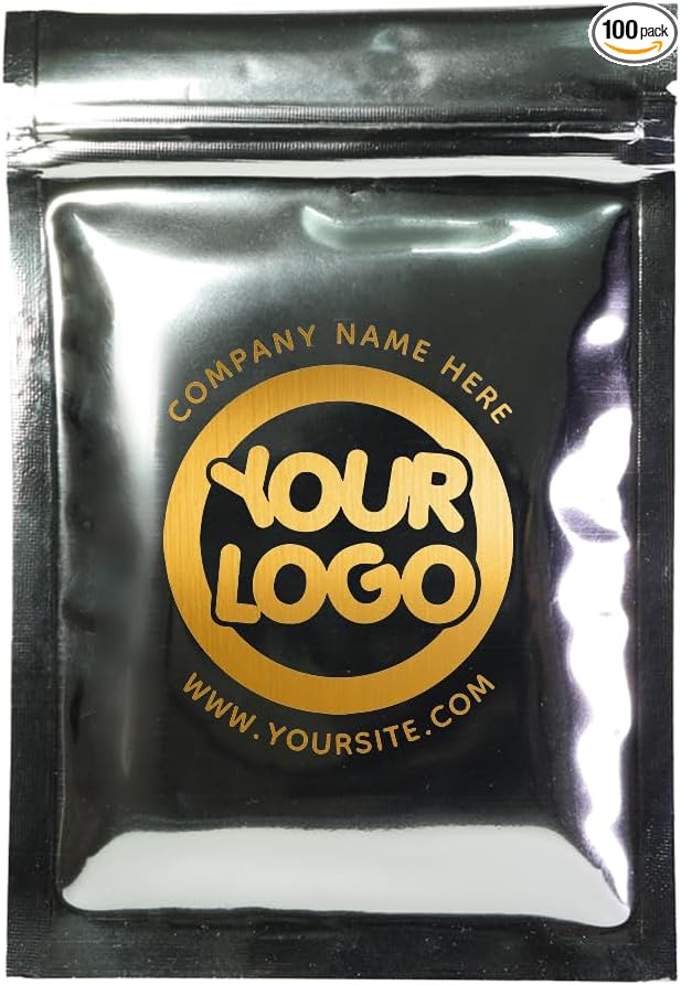 100PCS Customized Resealable Mylar Bag Foil Flat Packaging Bag with Tear Notch,Single-Color Printing for LOGO,QR Code,Text (Silver, 12 * 20CM/4.7"*7.9-100PCS-One Color Print)