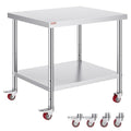 Vevor 30x36x34 Inch Stainless Steel Work Table 3-Stage Adjustable Shelf with 4 Wheels Heavy Duty Commercial Food Prep Worktable with Brake for Kitchen Prep Work