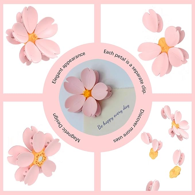 Magnetic Bag Clips Cute 3D Sakura - 10 Pack Food Closing Clips for Snack, Cereal & Pet Food Bags, Kitchen Organizer with Magnetic Base for Fridge Storage