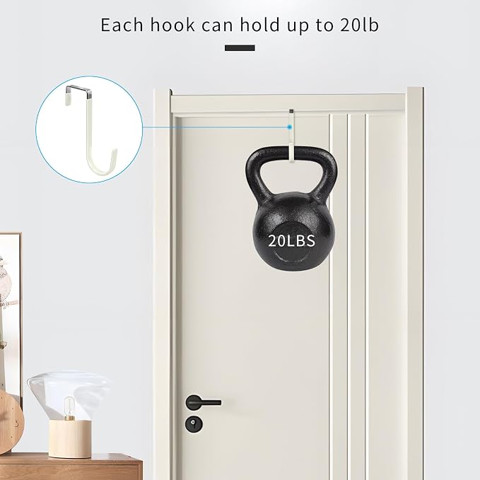 FYY Over the Door Hooks, Single-Hanger 4 Pack, Fits Doors 1 3/8" Beige | Heavy Duty Metal, Hold 20lbs, Rubber-Coated, No-Drilling, for Bathroom Dorm, Hanging Towels Clothes Hats Bags Coats Wreaths