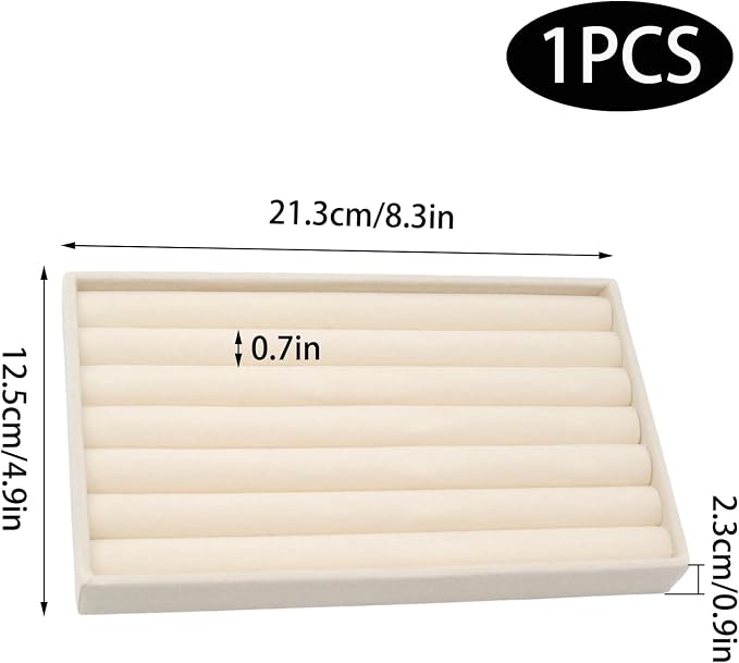 Velvet Jewelry Organizer Trays Beige Stackable Jewelry Storage Display Tray, 8 Rolls