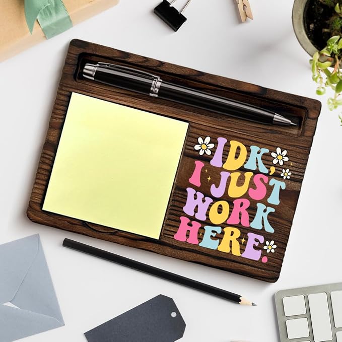 Funny Office Sticky Note Holder Gag Gifts I Just Work Here Post it Note Dispenser for Office Cubicle Desk Decor, Funny Gifts for Employee Coworkers Mentor Boss Manager