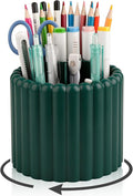 360° Rotating Pen Holder for Desk Removable Pencil Organizer, Teal Green | 7 Slots Pen Cup Cute Office Supplies and Accessories Plastic Desktop Storage Box Art Caddy for School, Work, Home