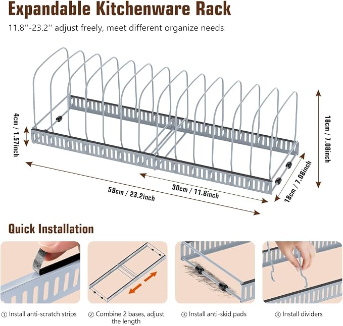 Housolution Cutting Board Organizer Rack, Expandable Baking Tray and Cookie Sheet Organizer with 14 Adjustable Dividers, Bakeware Muffin Tin Cupcake Pan Storage Organizer for Cabinet, Gray
