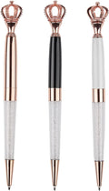 YOUMI Ballpoint pen, 3Pcs crown crystal metal pen, sparkling cute pen, Personalized Crystal Pens，Black Ink Glitter Diamond Pen for Note, Tab, Office School Stationery Supplies (set 1)