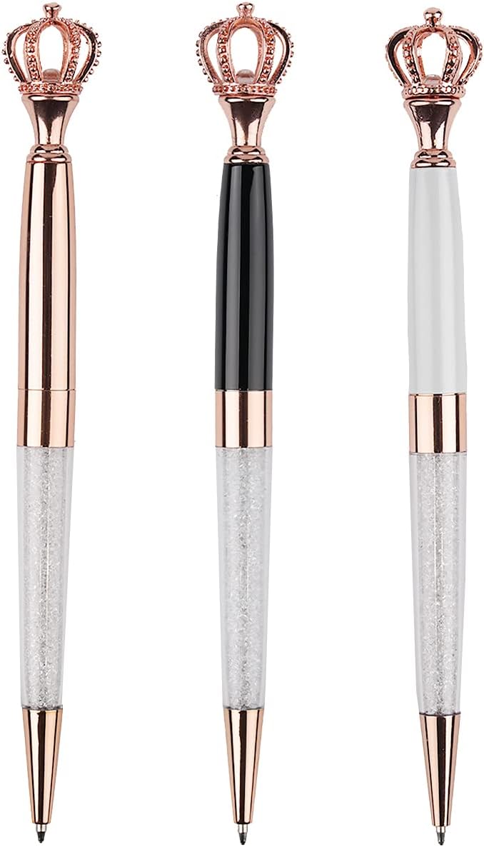 YOUMI Ballpoint pen, 3Pcs crown crystal metal pen, sparkling cute pen, Personalized Crystal Pens，Black Ink Glitter Diamond Pen for Note, Tab, Office School Stationery Supplies (set 1)