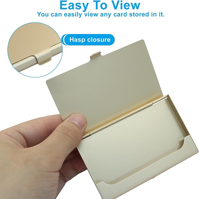 2 Pack Slim Business Card Case, Professional Pocket Metal Case with Buckle Closure, Card Holders for Men and Women, Champagne Gold
