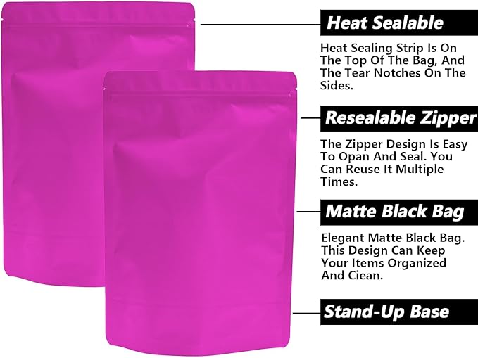 50PCS Smell Proof Resealable Pouch Bags,ULIFESTAR Aluminum Foil Flat Food Storage Bag,Sealable Pcsaging Zipper Pouches with Tear Notches for Pcsaging Lipgloss,Jewelry,etc(18*26cm/7.09*10.24",Purple)