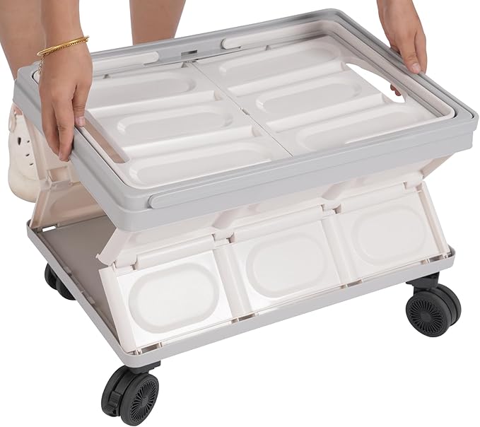 Collapsible Storage Carts, Movable Utility Cart, Camping Storage Bins, Multi-Functional Storage Trolley w/Wheels, Storage Handcart for Kitchen/Bedroom/Office for Books/Toy/Tools (Grey)