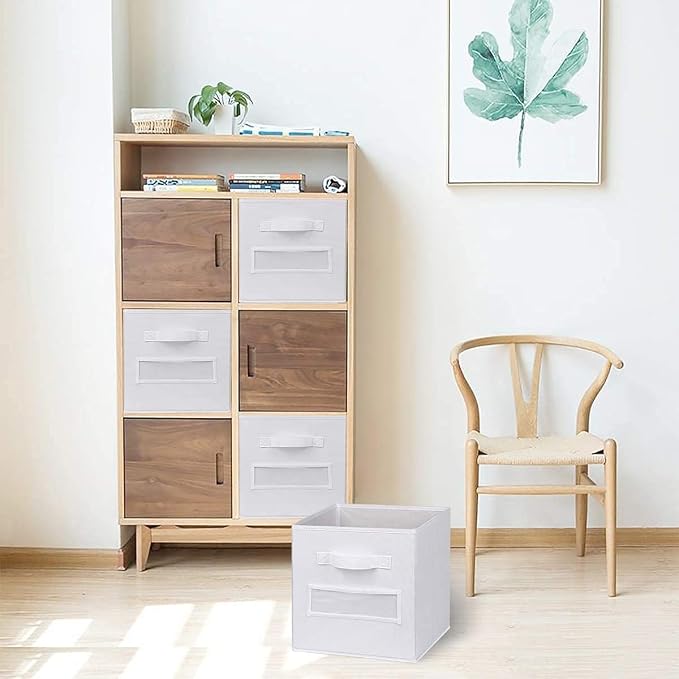 13x13x13 storage cube bins(Set of 8)Fabric storage cubes with 8 Labels Window Cards & a Pen,storage cubes 13x13, storage bin, Collapsible 13 inch cube storage bins,Cubby Organizer Boxes, White