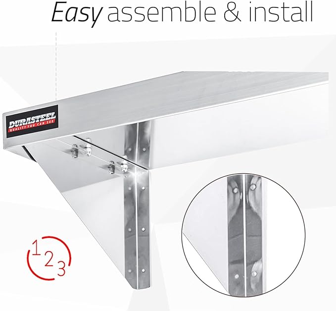 DuraSteel Stainless Steel Shelf - 24 Inch Wide x 12 Deep Commercial NSF Mounted Metal Wall Shelf Pantry Organizer Garage Storage Shelves - Rack Shelving Restaurant Kitchen Units Laundry Utility Room