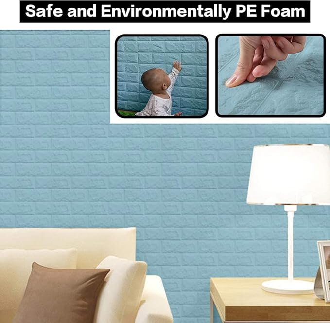 20 PCS Blue 3D Wall Panels, 29 sq.feet Coverage, Printable Wallpaper Sticker with Self-Adhesive Waterproof Brick PE Foam Wall Panels Peel and Stick for Interior Wall Decor, Home Decoration