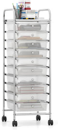 Giantex Rolling Storage Cart with 10 Drawers, Utility Cart with Tabletop, Drawer Organizer with Wheels for Craft Art Paper Tool, Mobile Organization & Sorting for Office Home School School Supplies