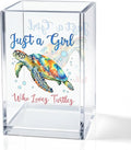 Just A Girl Who Loves Turtles Acrylic Pencil Holder Cup, Inspirational Gifts for Friends Coworker, Funny Sea Turtle Pen Holder for Women Girls Turtle Lover, Pencil Cup for Desk, Makeup Organizer