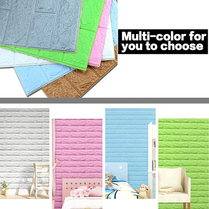10 PCS Blue 3D Wall Panels, 14.5 sq.feet Coverage, Printable Wallpaper Sticker with Self-Adhesive Waterproof Brick PE Foam Wall Panels Peel and Stick for Interior Wall Decor, Home Decoration