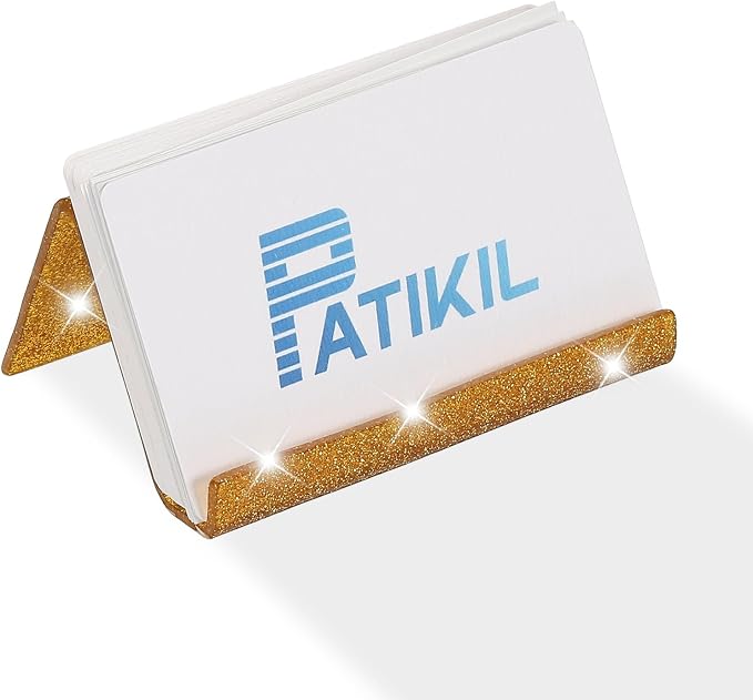 PATIKIL Business Card Holder for Desk, Acrylic Business Card Holders Shine Card Stand Organizer Cards Display for Office Exhibition, Gold Tone