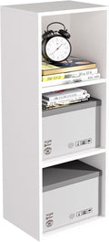 Wooden 3 Cube Storage Organizer, 3 Tier Storage Cubes Storage Display Cubby, Freestanding DIY Closet Shelving Unit for Living Room Bedroom Office (White, 3 Cube-W(11.8inch)