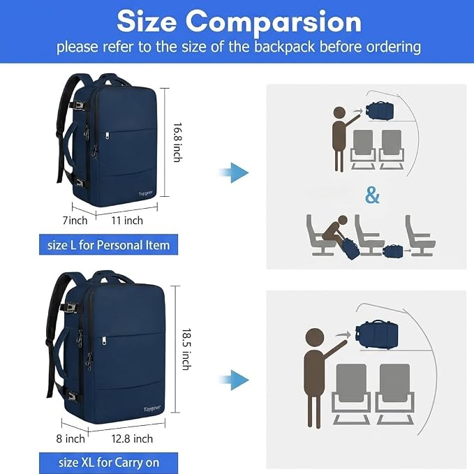 Taygeer Carry On Backpack, 35L Travel Backpack for Women Airline Approved | Laptop Bag with Water Bottle Pocket & Shoe Pouch, Personal Item Mochila for College Business Trip Weekender, Dark Blue