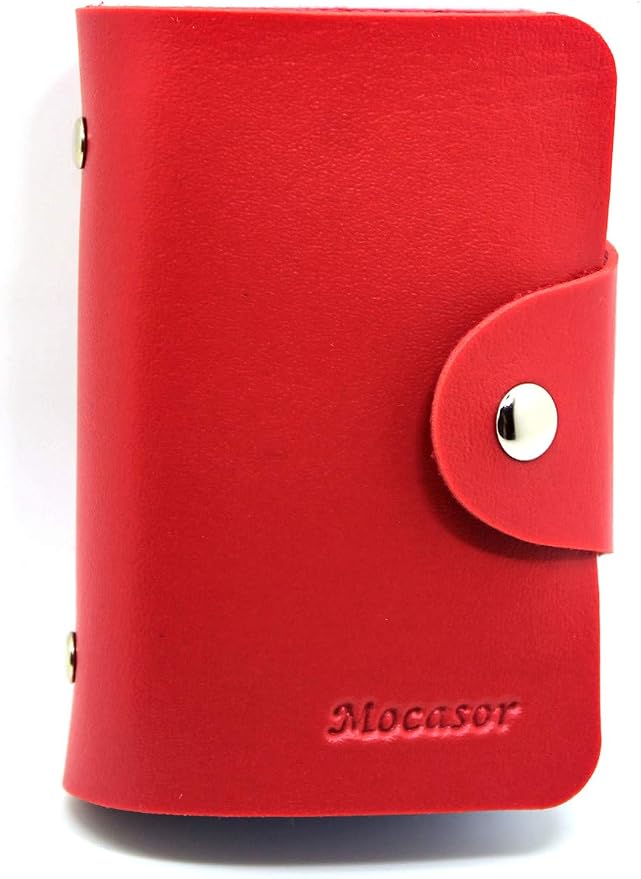 Soft Leather Credit Card Holder for Men & Women Bank Card Case with 24 Durable Plastic Insert Slots Slim Pocket Wallet ID Card Organiser Business Card Case Purse (Red)