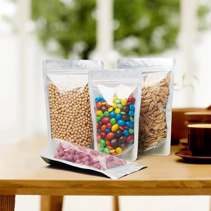 LZLPACKING 100 Pieces resealable Mylar Bags with Clear Front Window,Smell Proof Edible Packaging,Stand up Pouches for Food Storage(black,5×8 Inch/12.7 x 20.3cm)