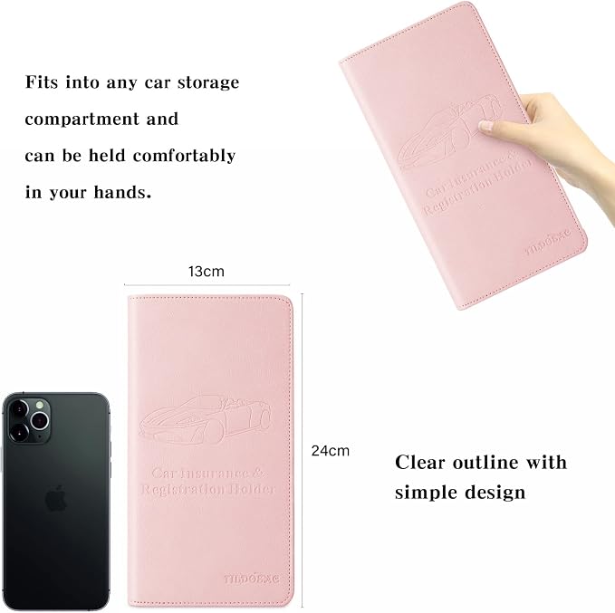TILDOSAC Leather Car Registration and Insurance Card Holder, Car Document Holder for Cards License with Magnetic Shut (Pink, large)