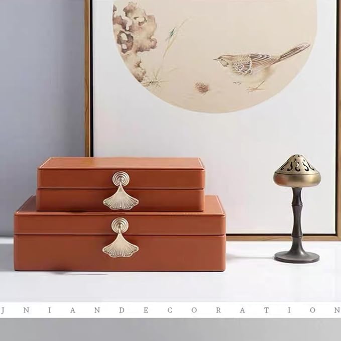 Orange Red Leather Jewelry Box, Light Luxury Home, TV Cabinet, Soft Decoration Model Room, Wine Cabinet, Decoration Box, Treasure Ornament Gift