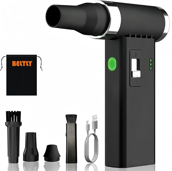 FT03 Compressed Air Duster, 1-100 Stepless Speed Adjustable | Powerful Electric Dust Blower, 110000RPM Brushless Motor, Cordless Jet Fan for Keyboard, PC, Car & Outdoor Cleaning, Black