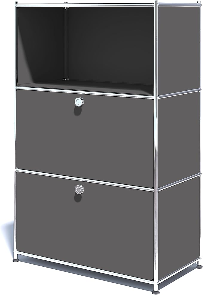 Metal Shelf with 2 Flap Doors, Large Capacity Cabinet,DIY Modern Home Furnishing,Perfect for Home, Office, Kitchen, Hallway,Foyer (Grey)