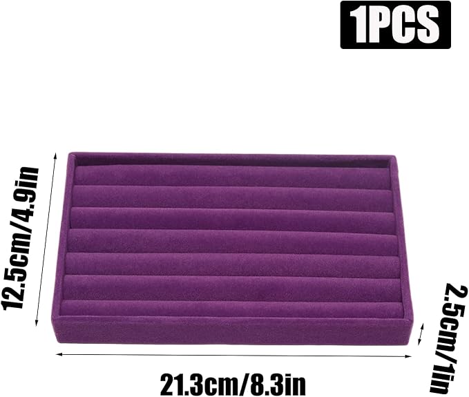 Velvet Jewelry Trays for Drawers, Purple Stackable Jewelry Drawer Organizer Inserts, Ring Earring Necklace Bracelet Holder Organizer Storage Display Tray with Removable Dividers, 8 Rolls