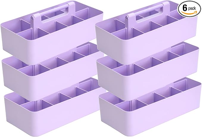 -Large Portable Caddy, DIY Dividers, 8 Compartments, School Office Supplies Home Business Basket with Handle Storage Modern Made in USA (6 PACK, Lavender)