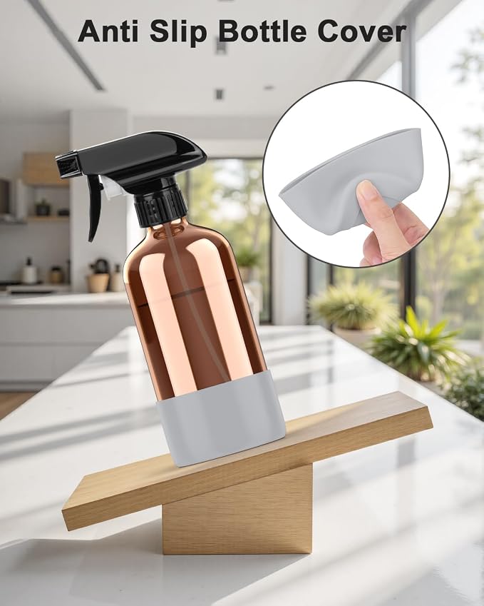 Bontip Amber Glass Spray Bottle with Silicone Sleeve Protection, 16 oz Refillable Spray Bottles for Cleaning Solutions, Plants, Aromatherapy, Facial Hydration (1, Grey, 16 oz)