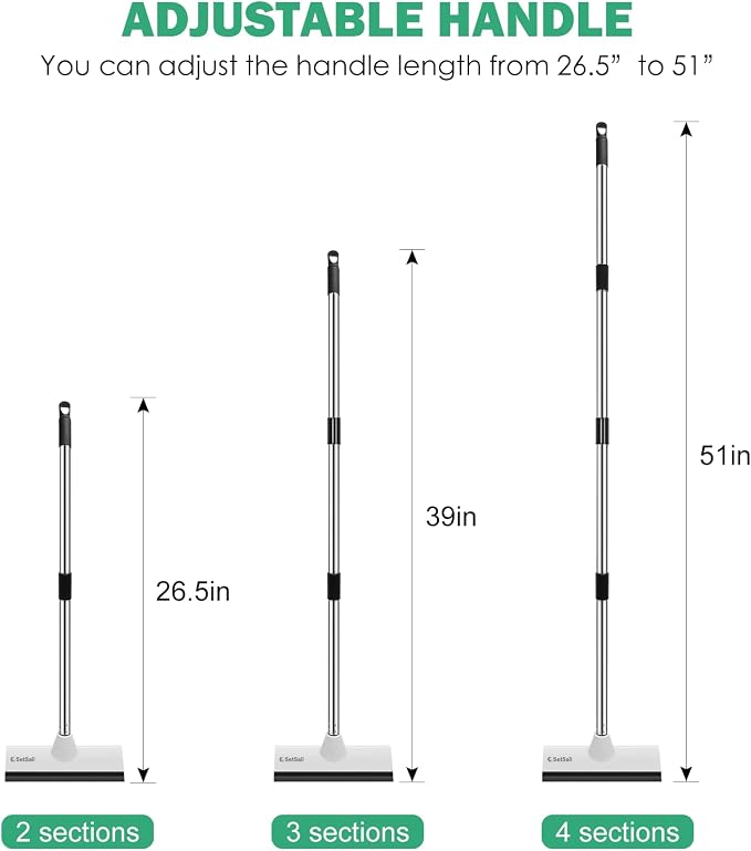 SetSail Floor Scrub Brush with 51-Inch Long Adjustable Handle 2 in 1 Scrape Brush Stiff Bristle Floor Scrubber for Cleaning Shower Bathroom Garage Kitchen Wall Deck Tub Tile,Black White