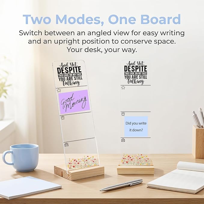 Sticky Note Holder, Monitor Memo Board, Acrylic Post It Note Holder with Wooden Base, Includes 200 Notes, Desk Organizer Rude Sarcastic Quote