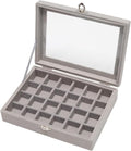 Small Velvet Jewelry Tray with Clear Lid, Lockable Ring Earring Holder Organizer Storage Box Case Jewelry Box Organizer for Rings Earrings Bracelets Brooches, 24 Grids Gray
