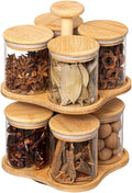 Basicwise Minimalist Two-Tier Bamboo Lazy Susan Turntable with 8 Pcs 12 oz Airtight Lid Glass Jars, Versatile Spice Rack Organizer, Perfect for Kitchen Countertops, Dining Tables, and Pantry Cabinets