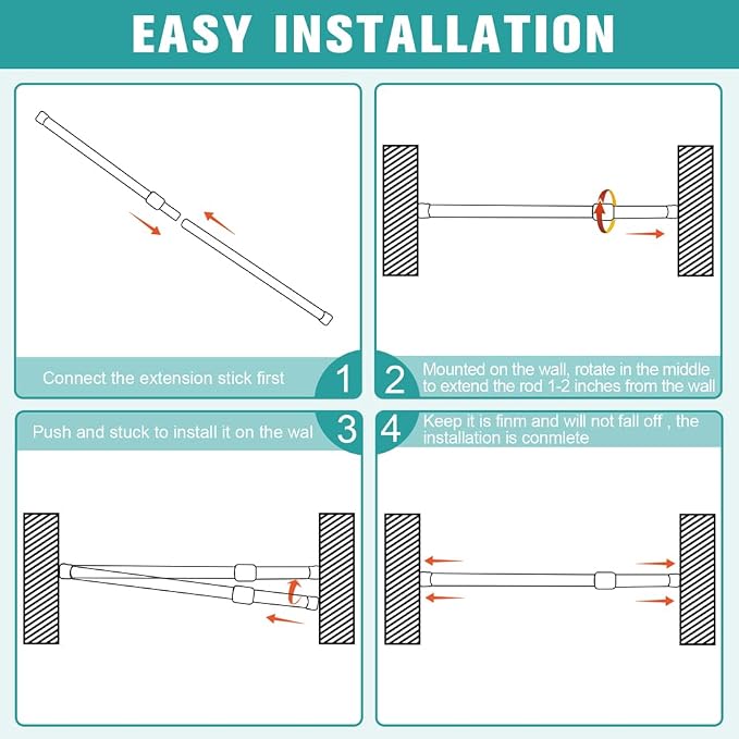 Spring Tension Curtain Rods 2 Pack, 28-48 Inch White Adjustable No Drill Pressure Rod for Windows, Thin Expandable Small Tension for Bathroom, Kitchen