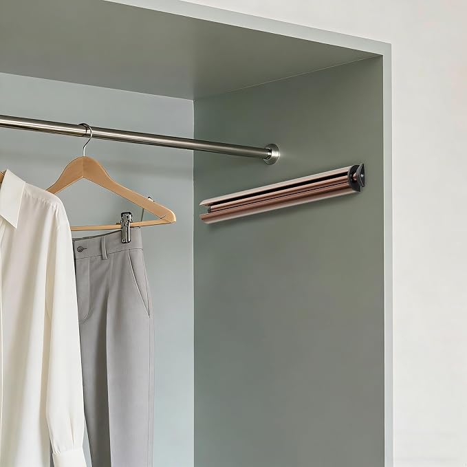 Valet Rod 14-Inch，Tenovel Pull-Out Closet Clothes Closet Hanging Rod, Rust-Free Closet Hanging Clothes Hat Rack Rod (Mounting Screws Included)-Rose Gold