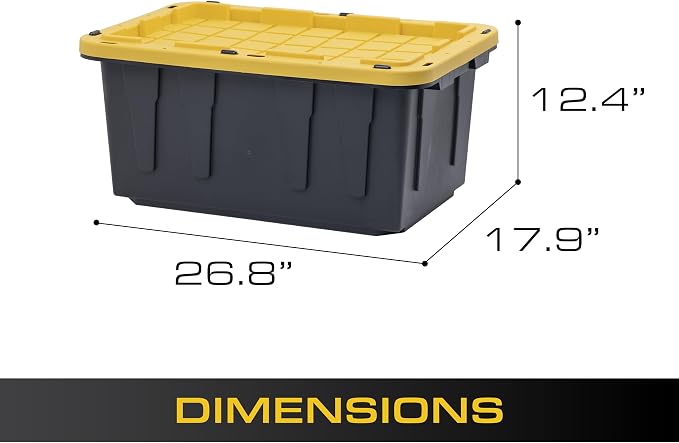 CX BLACK & YELLOW, 17-Gallon Heavy Duty Storage Bins with Lids, Stackable Plastic Storage Bins with Weather-Resistant Design, Home Organization, 2 Pack (12.5H x 18W x 26.9D)