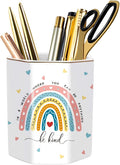 Pen Holder for Desk, Cute Ceramic Pencil Holder, Pen Cup Marker Holder Makeup Brush Holders, Desk Accessories & Workspace Organizers for Office, Home, Rainbow Pattern