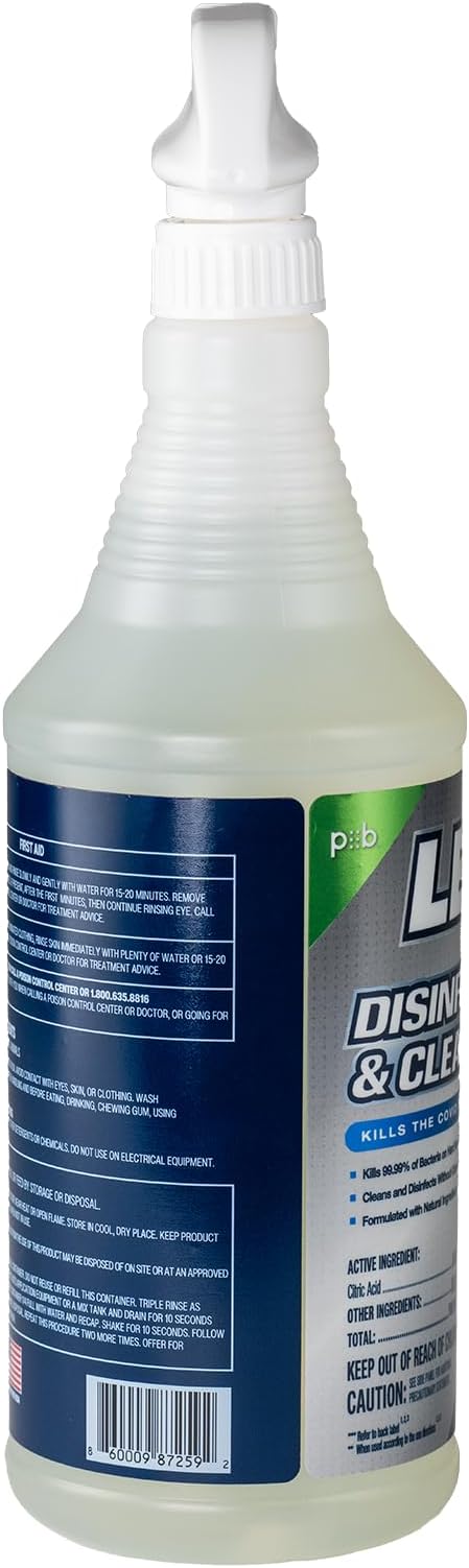 LEXX® RTU Broad Spectrum Disinfectant & Cleaner Spray - EPA Registered, Kills 99.99% of Bacteria - Hospitals, Schools, Offices, Homes - Citric Acid, Safer Choice, Non-Toxic, No Bleach - 32 fl. oz.