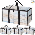 SINLAND 4 Pack Extra Large Heavy Duty Moving Bags with Strong Zippers, Reinforced Handles and Tag Pocket, Packing Totes Supplies for College Dorm Room, Packing Bags for Saving Space(Semi-Transparent)