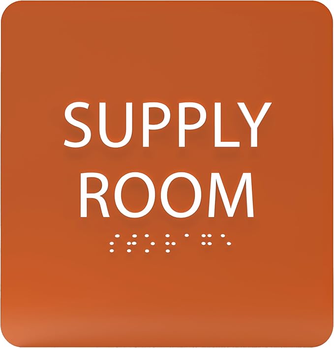 6" X6" Supply Room Sign - ADA Compliant Tactile Graphics Grade 2 Braille Text Acrylic Door Wall Signs - Stocking Tracking Monitoring Storage Room Sign for Office, School, Warehouse