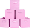 PowerKing Collapsible Storage Cubes, Farbic Storage Bins, Pink, 6 Pack | Sturdy, Lightweight, Easy Pull Handle, Closet & Shelf Organizer, Clothes and Toys Storage, 10.5'' x 11'' x 10.5''