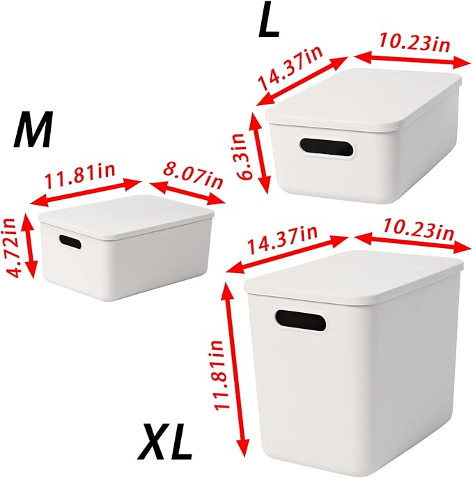 Plastic Storage Bins with Lid, White Stackable Storage Basket Organizer Box, Sturdy Containers Organizing Lidded Bins for Shelves, Cabinet, Desk, Pantry, Bedroom, Book, Toys (gray, 6XL+4M)