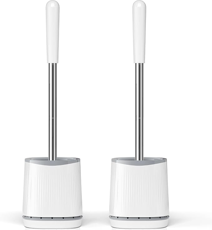 TRENTI Toilet Brush and Holder Set - Bristles Bowl Brush Head with Ventilated Holder, Wall Mounted Compact Set for Bathroom Deep Cleaning