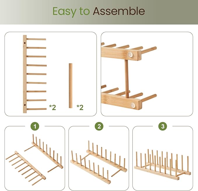 NOVAYEAH Bamboo Wooden Dish Rack-Plate Pot Lid Cutting Board Organizer Holder Rack for Cabinet-Kitchen Cabinet Organizer for Dish, Pots, Lids, Bowls, Bottles, Books, and Puzzle