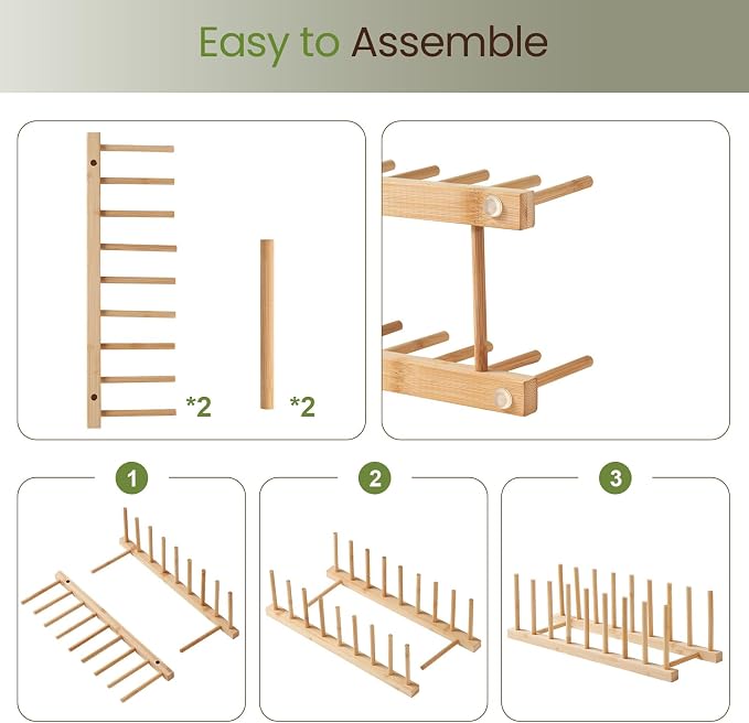 NOVAYEAH 2 Pack Bamboo Wooden Dish Rack-Plate Pot Lid Cutting Board Organizer Holder Rack for Cabinet-Kitchen Cabinet Organizer for Dish, Pots, Lids, Bowls, Bottles, Books, and Puzzle